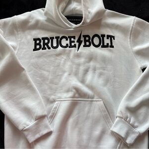 Bruce Bolt Mens XXL Baseball Hoodie White Black 1st Edition Cut & Sew Pullover
